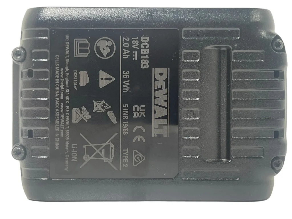 DeWalt 18 v XR Slide 2.0ah Li-ion Battery DCB183-XJ- bottom