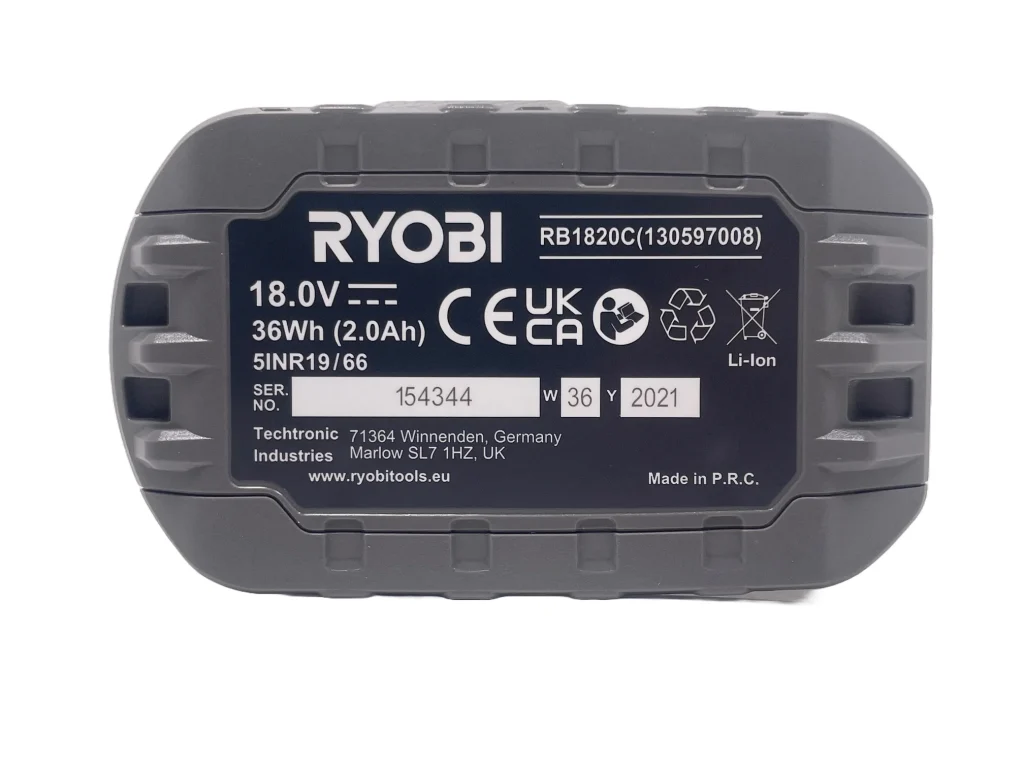 Ryobi 18V ONE+ 2.0Ah Lithium+ Compact Battery Pack Personalised Power Tool Battery Decal - bottom