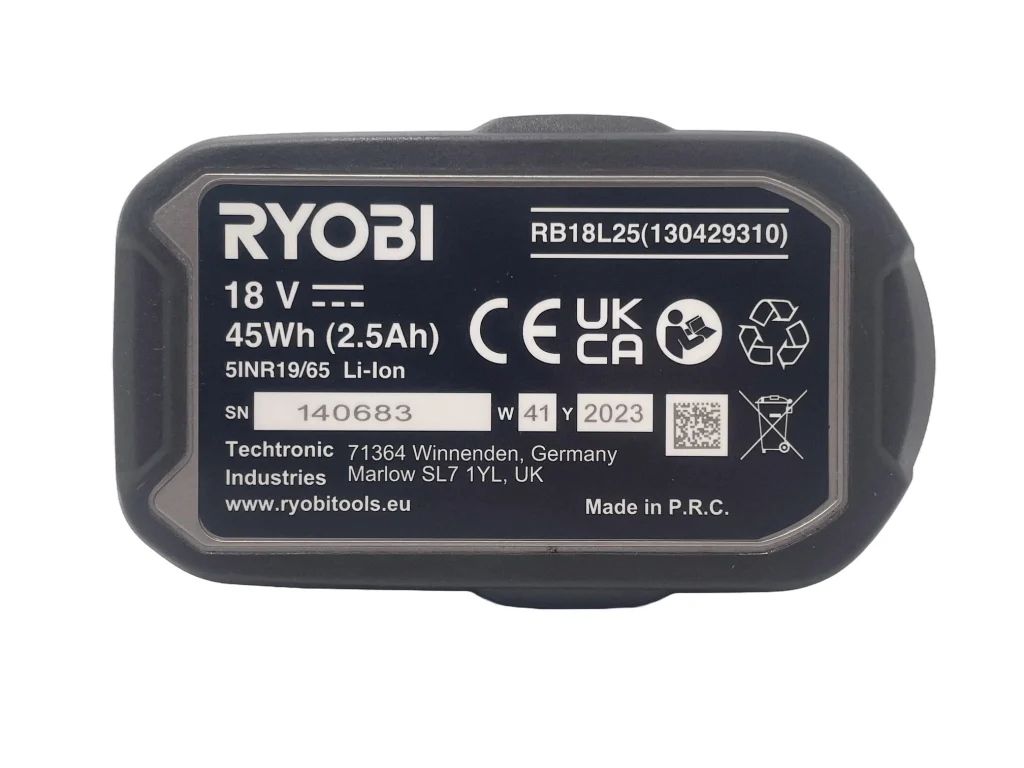 Ryobi 18V ONE+ 2.5Ah Lithium+ High Energy Battery Pack Personalised Power Tool Battery Decal - bottom