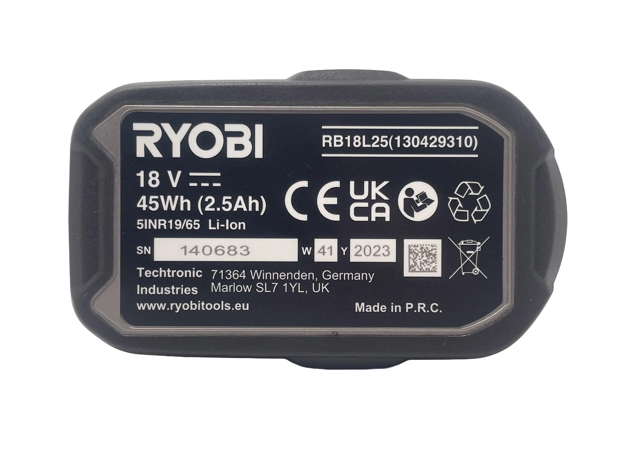 Ryobi 18V ONE+ 2.5Ah Lithium+ High Energy Battery Pack Personalised Power Tool Battery Decal - bottom
