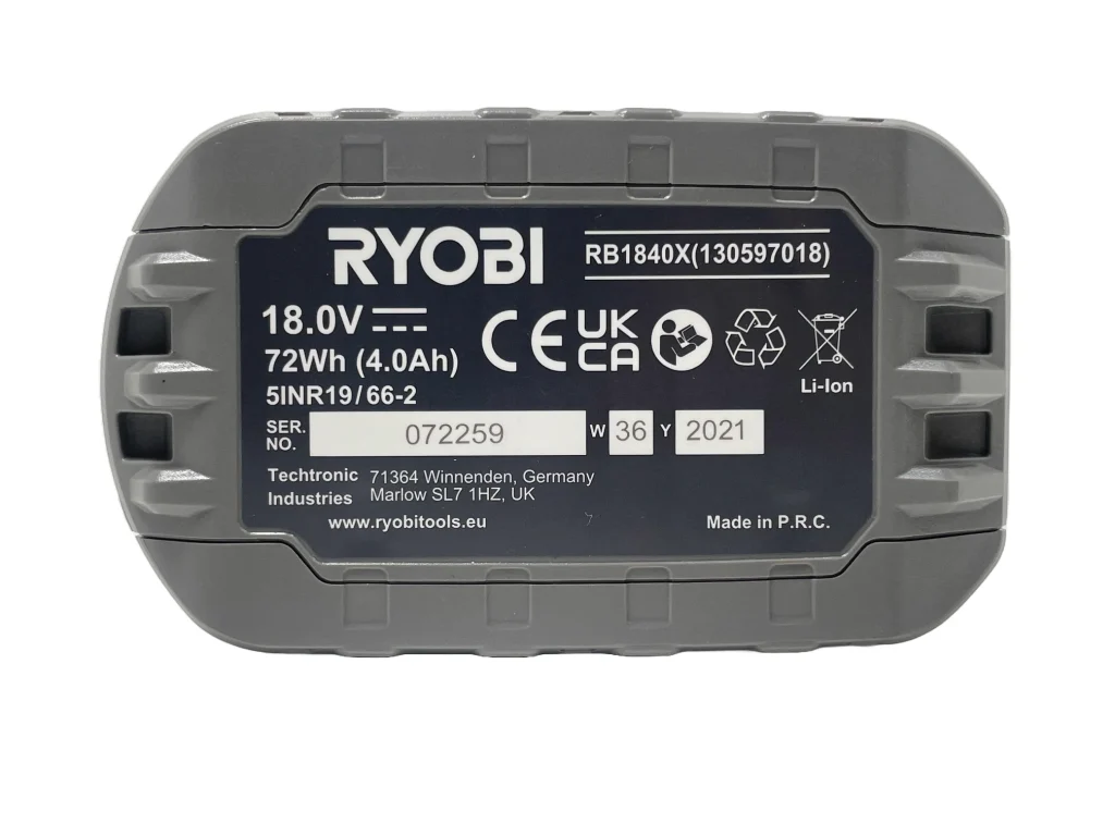 Ryobi 18V ONE+ 4.0Ah Lithium+ Compact Battery Pack Personalised Power Tool Battery Decal - bottom