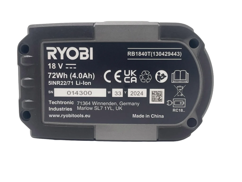 Ryobi 18V ONE+ 4.0Ah Lithium+ High Energy Battery Pack Personalised Power Tool Battery Decal - bottom