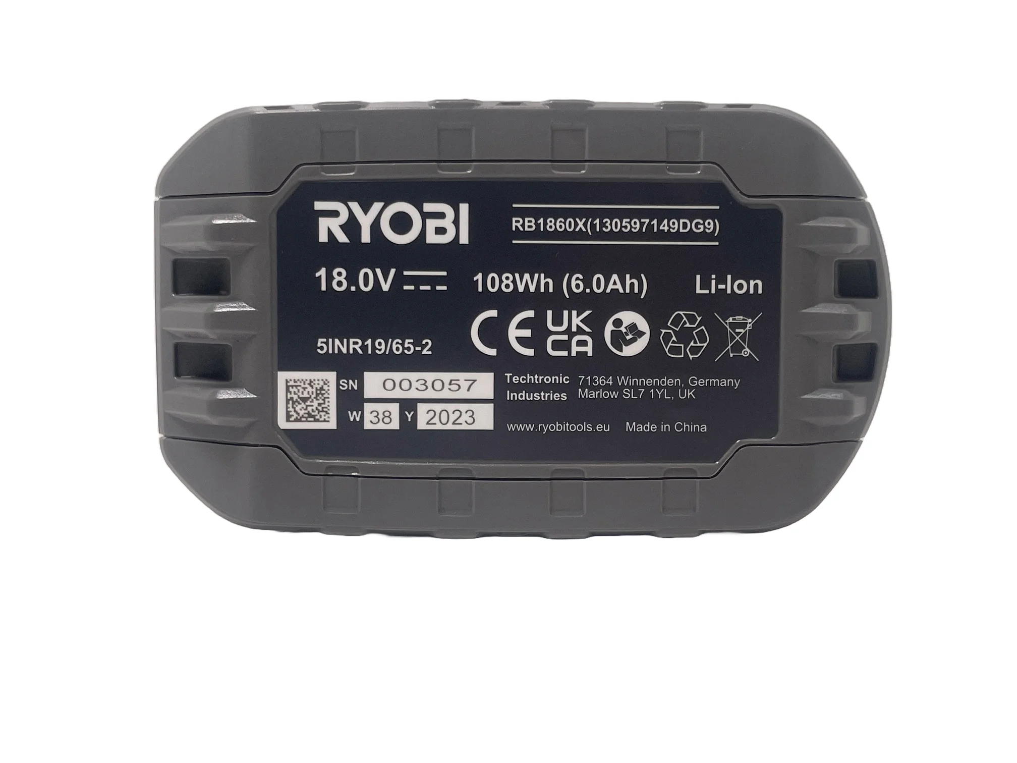 Ryobi 18V ONE+ 6.0Ah Lithium+ Compact Battery Pack Personalised Power Tool Battery Decal - bottom
