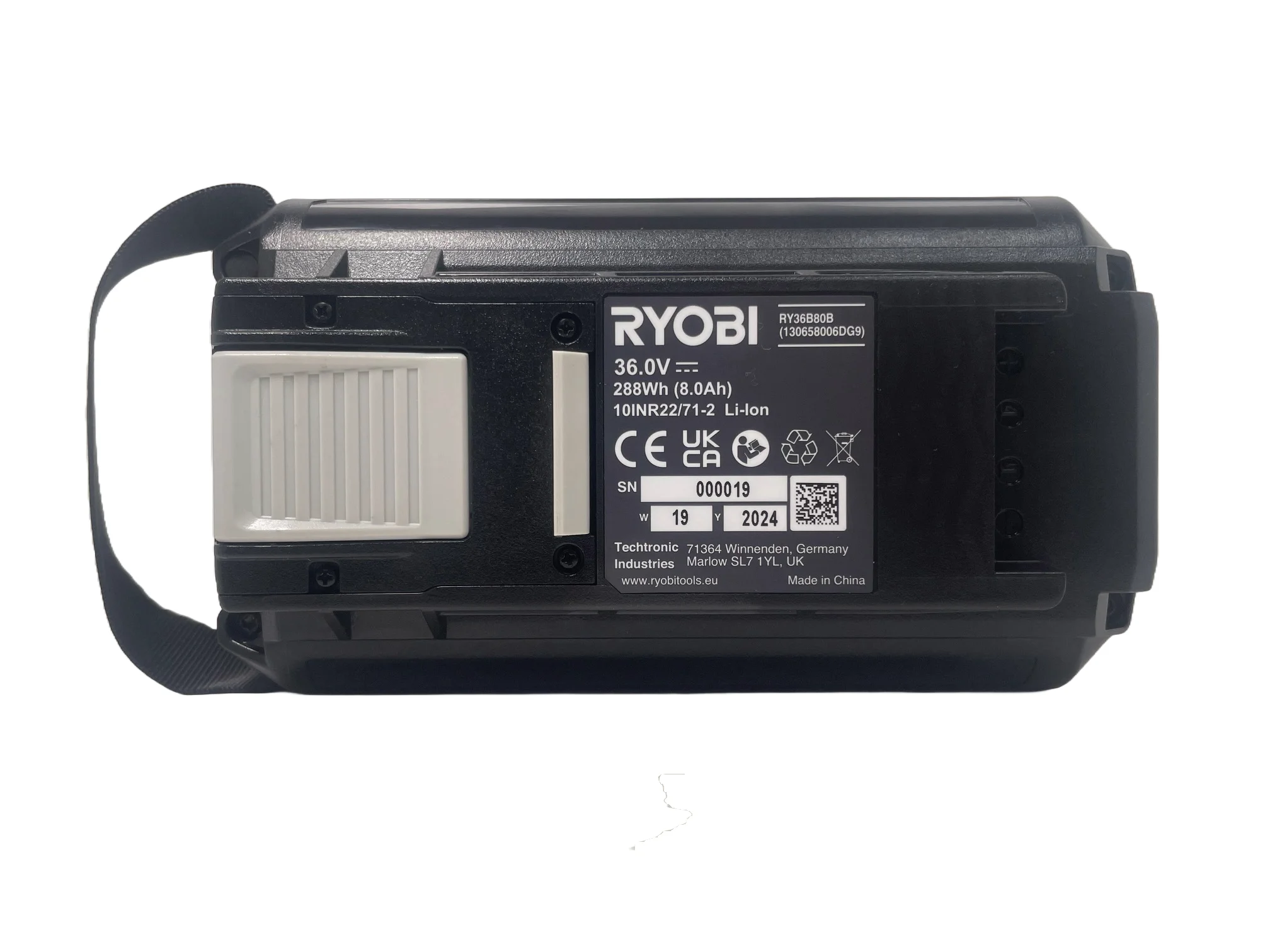 Ryobi 36V MAX POWER 8.0Ah Lithium+ High Energy Battery Pack Personalised Power Tool Battery Decal - top